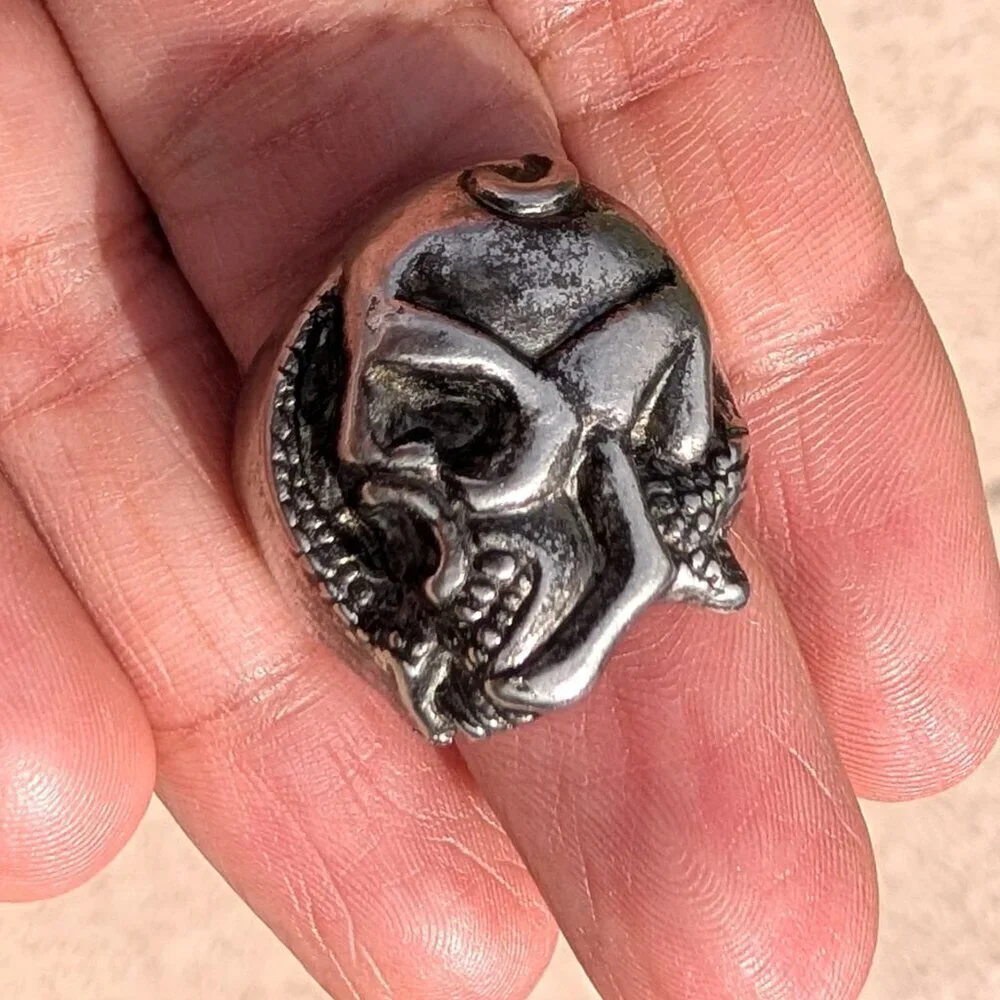 Vintage Silver Skull Ring Abstract Biker Style size 8 Gothic Chunky Adjustable